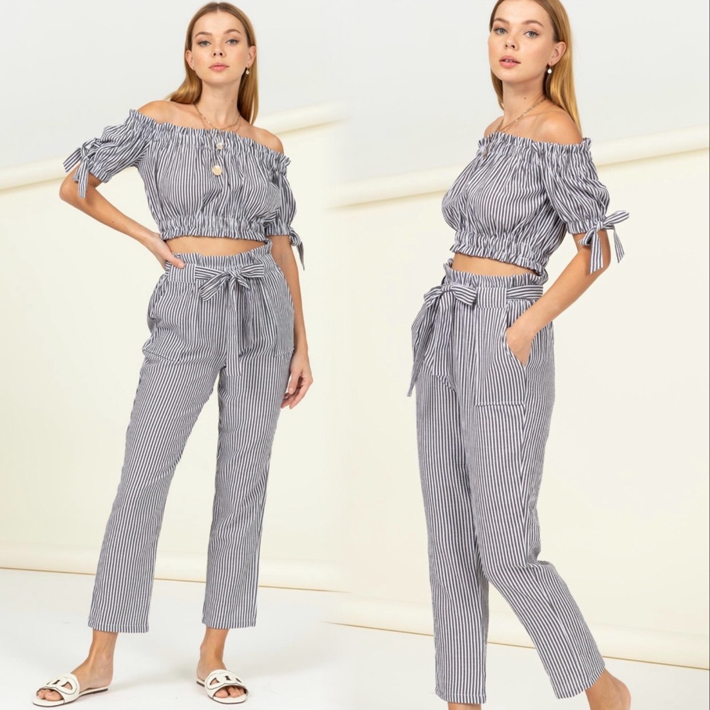 Striped pants and crop top set chic